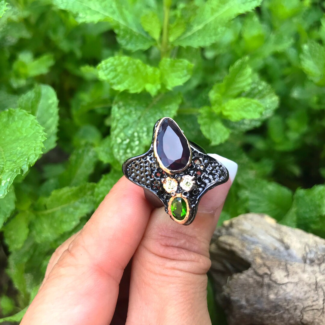 Sterling Silver Natural Black Opal Ring 8 - Etsy