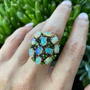 Sterling Silver Black Opal Etnika Cluster Ring New Zealand