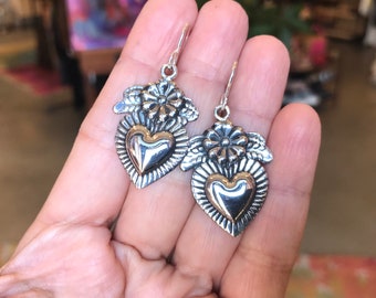 Sterling Silver Sacred Heart Etnika Dangle Earrings - Etsy
