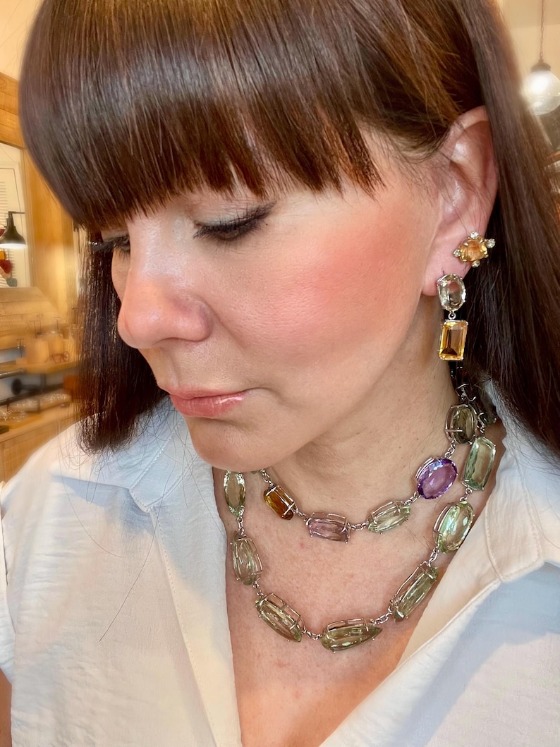 Gemstone Sterling silver green amethyst statement necklace image 10