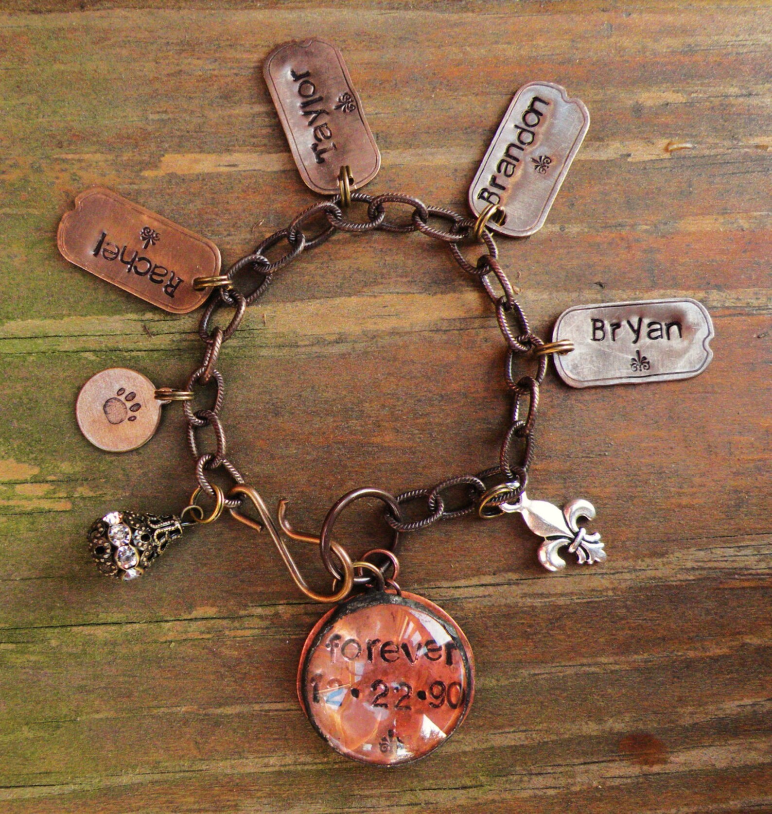 Charm Bracelet With Kids Names and Anniversary Date.custom Etsy