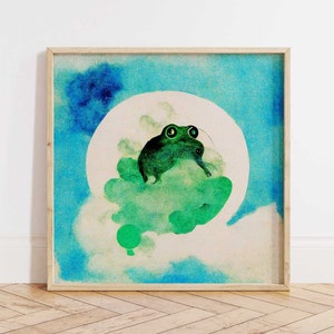 Green Frog Print, Trippy Frog Art, Frog Nursery Decor, Cute Frog Gifts, Frog Decor, Playroom Wall Art, Hippie Home Decor, Frog Lover Gift image 1