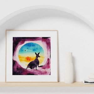 Kangaroo Print, Safari Nursery Decor, Australian Adventure Nursery, Surreal Maximalist Decor, Abstract Watercolor Risograph Print Style image 4