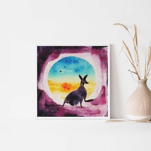 Kangaroo Print, Safari Nursery Decor, Australian Adventure Nursery, Surreal Maximalist Decor, Abstract Watercolor Risograph Print Style image 6