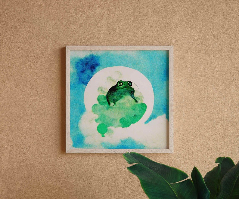 Green Frog Print, Trippy Frog Art, Frog Nursery Decor, Cute Frog Gifts, Frog Decor, Playroom Wall Art, Hippie Home Decor, Frog Lover Gift image 5