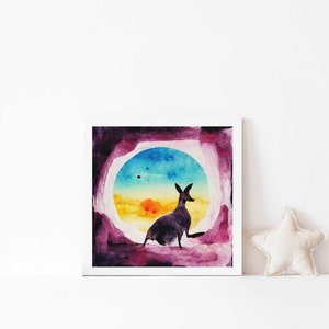 Kangaroo Print, Safari Nursery Decor, Australian Adventure Nursery, Surreal Maximalist Decor, Abstract Watercolor Risograph Print Style image 3