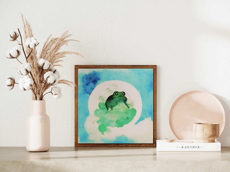 Green Frog Print, Trippy Frog Art, Frog Nursery Decor, Cute Frog Gifts, Frog Decor, Playroom Wall Art, Hippie Home Decor, Frog Lover Gift image 3