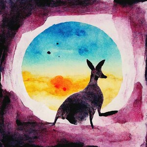 Kangaroo Print, Safari Nursery Decor, Australian Adventure Nursery, Surreal Maximalist Decor, Abstract Watercolor Risograph Print Style image 2