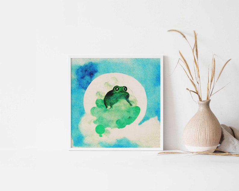 Green Frog Print, Trippy Frog Art, Frog Nursery Decor, Cute Frog Gifts, Frog Decor, Playroom Wall Art, Hippie Home Decor, Frog Lover Gift image 8