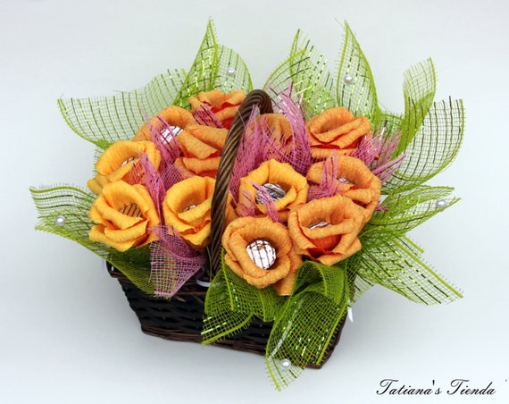 Items similar to Orange Candy Bouquet, Candy Basket, Easter Basket ...