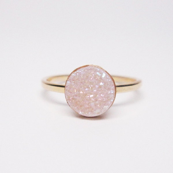 Snow White Titanium Druzy Wire Ring - Size 8- 14K gold filled