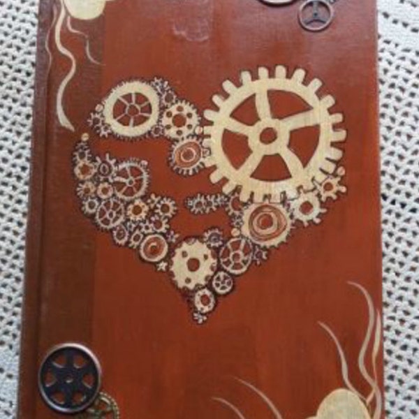 Steampunk Smash Book, Steampunk Gear Heart Smash book, Steampunk Heart Smash Book, Clock Gear Heart, Tole Painted Heart Smash Book-Heart