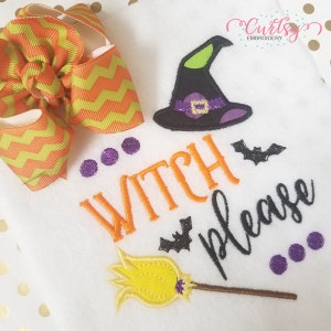 Halloween Embroidery Design / Halloween Applique Design / Witch Applique / Witch Embroidery / Halloween Sayings / Witch Please image 3