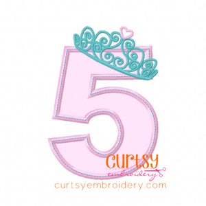 Tiara Applique Design, Crown Embroidery Design, Birthday Embroidery Design, 5th Birthday