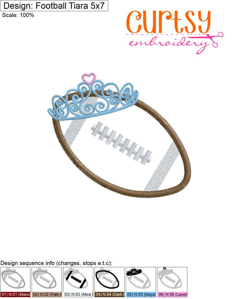 Football Applique Embroidery Designs / Girl Football / Tiara Football / Football Applique Designs for Girls / Tiara / Crown image 2