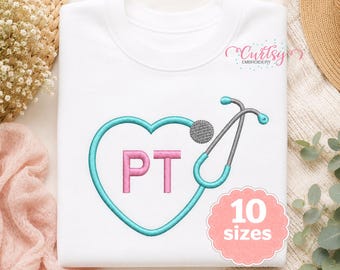Diseño de bordado de estetoscopio cardíaco para fisioterapeutas, bordado para fisioterapeutas, 10 tamaños, bordado para blusas de uniforme de fisioterapia, bordado a máquina.