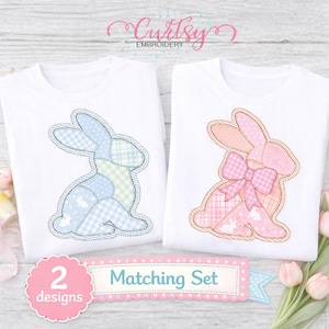 Patchwork Bunny Applique Embroidery File Set, Boy and Girl Bunny Embroidery File, Easter Bunny Applique Design, Baby Easter Shirt