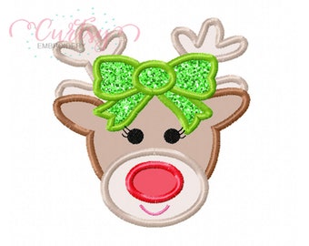 Reindeer Face Applique Design / Christmas Applique Design / Christmas Embroidery Design / Girl Reindeer Applique / Christmas Applique