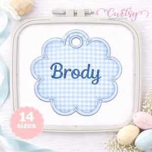 Scalloped Circle Tag Applique Embroidery Design, In The Hoop Ornament or Name Tag, 14 Sizes 2.5–9 Inch, Monogram Frame, Digital Download PES