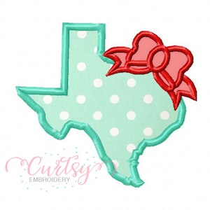 Texas with a Bow Embroidery Applique Design / Texas Machine Embroidery Design / Texas Applique Design / TX Embroidery / State Embroidery