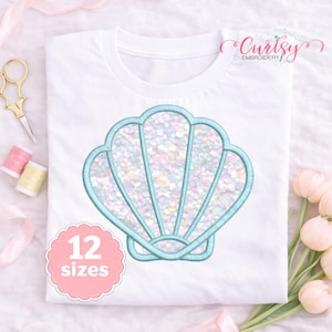 Archivo de bordado con aplique de concha / Diseño de aplique de concha / Bordado de concha de sirena / Diseño de bordado con aplique de playa