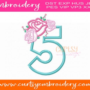 Birthday Number Applique / Floral Number Applique Design / 5th Birthday / Fifth Birthday / Chic Birthday Design / Floral Birthday