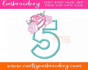 Birthday Number Applique / Floral Number Applique Design / 5th Birthday / Fifth Birthday / Chic Birthday Design / Floral Birthday