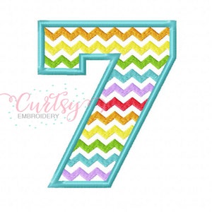 Chevron Seven Applique Design / Seven Birthday Embroidery Design / 7th Birthday Embroidery Design / Rainbow Chevron Seven Applique Design