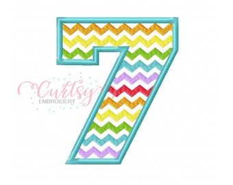 Chevron Seven Applique Design / Seven Birthday Embroidery Design / 7th Birthday Embroidery Design / Rainbow Chevron Seven Applique Design