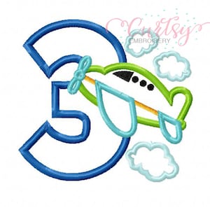 3rd Birthday Airplane Applique Design / Plane Embroidery / Plane Applique / Airplane Applique / Embroidery Design for Boys / Third Birthday