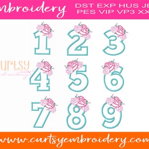 Birthday Number Applique / Floral Number Applique Design /  Full Set / Chic Birthday Design / Floral Birthday Embroidery