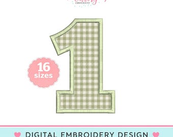 Number 1 Applique Embroidery Design, First Birthday Number One, 16 Sizes, Digital Download