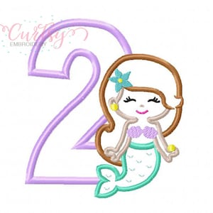 Mermaid Birthday Embroidery Design / Mermaid Applique Design / Mermaid Birthday / 2nd Birthday Mermaid / 2nd Birthday Applique