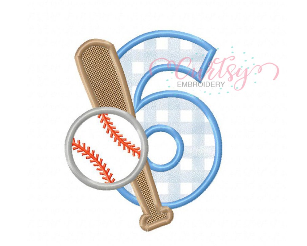 きさきさ Baseball Birthday Applique / Baseball 6th Birthday / Sixth