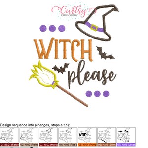 Halloween Embroidery Design / Halloween Applique Design / Witch Applique / Witch Embroidery / Halloween Sayings / Witch Please image 7