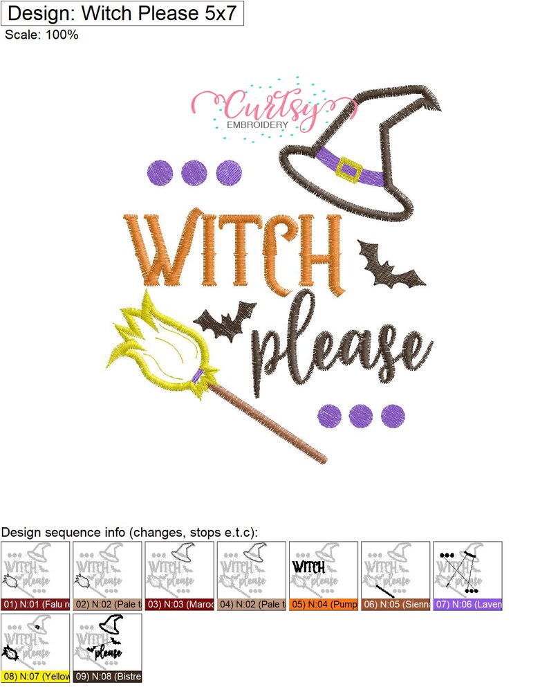 Halloween Embroidery Design / Halloween Applique Design / Witch Applique / Witch Embroidery / Halloween Sayings / Witch Please image 7