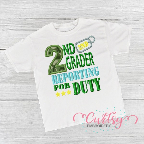 2nd Grade Applique Design / Back to School Embroidery Design / School Shirt Design / 2nd Grader Reporting for Duty / School Applique File