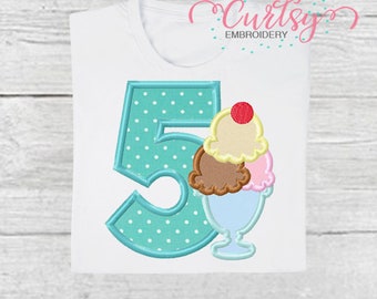 Quinto compleanno Ice Cream Sundae Applique Design / 5th Birthday Ice Cream Applique / Ice Cream Applique Ricamo Design / Estate Applique