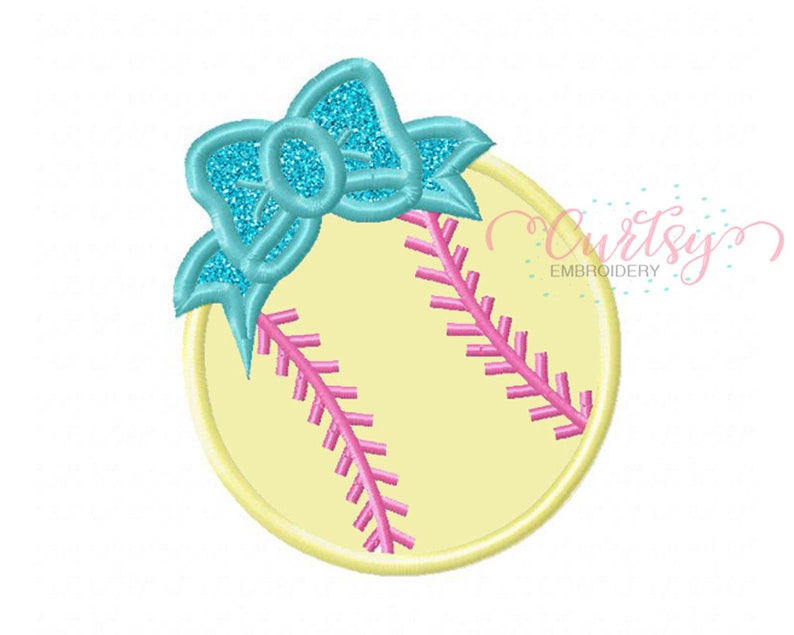 Softball Embroidery Design / Softball Applique / Softball Bow Etsy