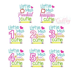 Back to School Embroidery Design / School Shirt Design / Little Miss Embroidery Design / Back To School Embroidery for Girls Complete Set