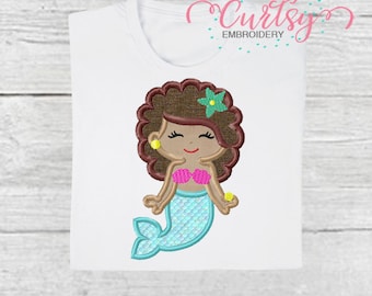 Mermaid Embroidery Design / Mermaid Applique Design / Mermaid Applique / Mermaid Curly Hair Applique Design / Mermaid Applique Embroidery