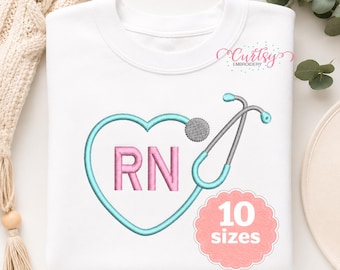 RN Heart Stethoscope Embroidery Design, Nurse Embroidery File, Registered Nurse Embroidery Design, Stethoscope Embroidery File