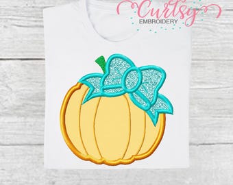 Pumpkin Applique Design / Pumpkin Embroidery / Pumpkin with Bow Applique / Halloween Applique for Girls / Thanksgiving Applique for Girls