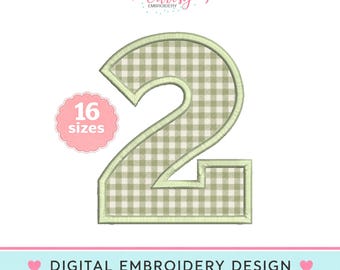 Number 2 Applique Embroidery Design, Second Birthday Number Two, 16 Sizes, Digital Download