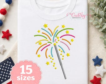 Sparkler Embroidery File 15 Sizes | Fireworks Embroidery Design | 4th of July Embroidery File | Patriotic Machine Embroidery Design