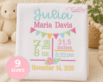 Baby Girl Birth Announcement Embroidery File | Newborn Stats Embroidery Design | Birth Stat Template | Machine Embroidery Design File