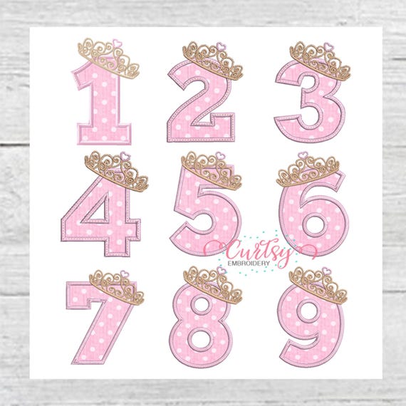 Birthday Tiara Number Appliqué Embroidery Design Set 1–9 | Princess Crown Birthday Embroidery Files | Machine Applique Designs