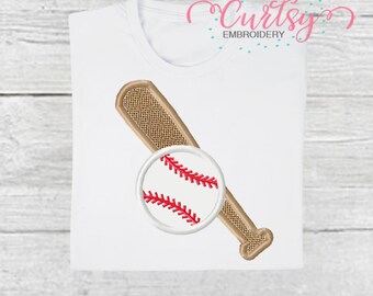 Diseño de bordado de aplique de bate y pelota de béisbol / Aplique de béisbol / Diseño de bordado deportivo