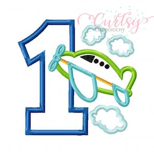 1o cumpleaños avión Applique diseño / plano bordado / avión Applique / aplicación de avión / diseño de bordado para niños / primer cumpleaños