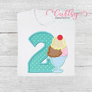 Second Birthday Ice Cream Sundae Applique Design / 2nd Birthday Ice Cream Applique / Ice Cream Applique Embroidery Design / Summer Applique